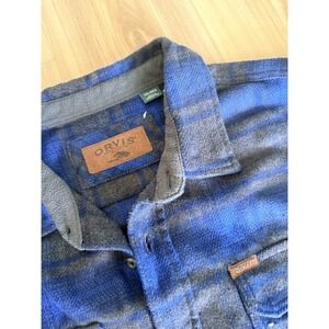 Orvis Big Bear Heavyweight Flannel Shirt Navy Blue Black Plaid Men's XXL 2XL